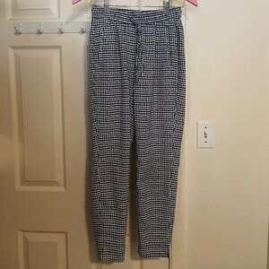 H&M Tapered Leg Pants with Drawstring Waist Blue and White Polka Dot Size 2